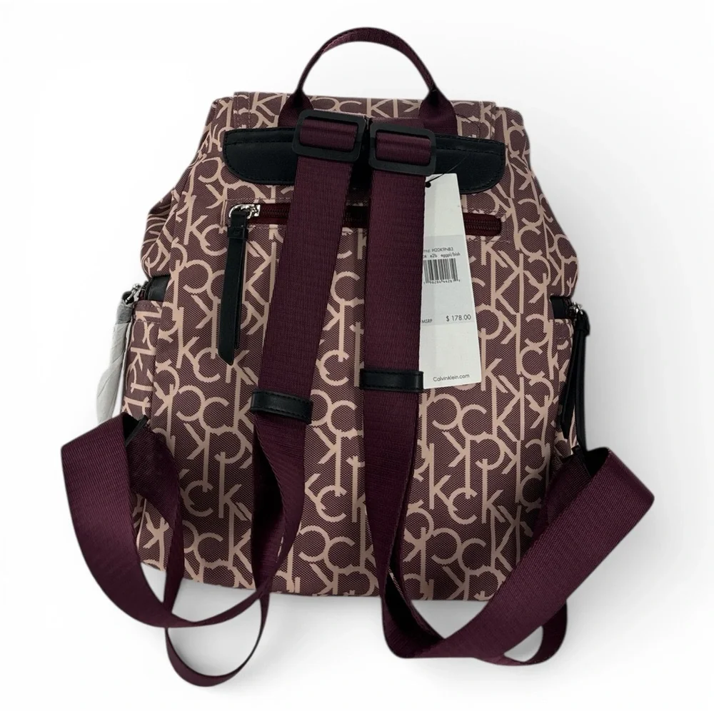 Calvin Klein Millie Signature Small Backpack Eggplant Blush Monogram Campus Bag